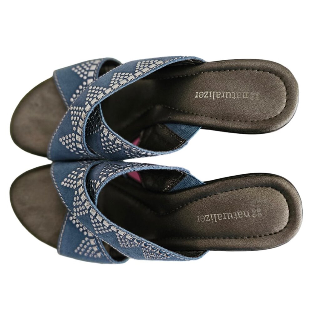 Naturalizer Bavaro Blue Jean Suede Heeled Sandals with Rhinestones | NIB | 6.5 M - Picture 4 of 14